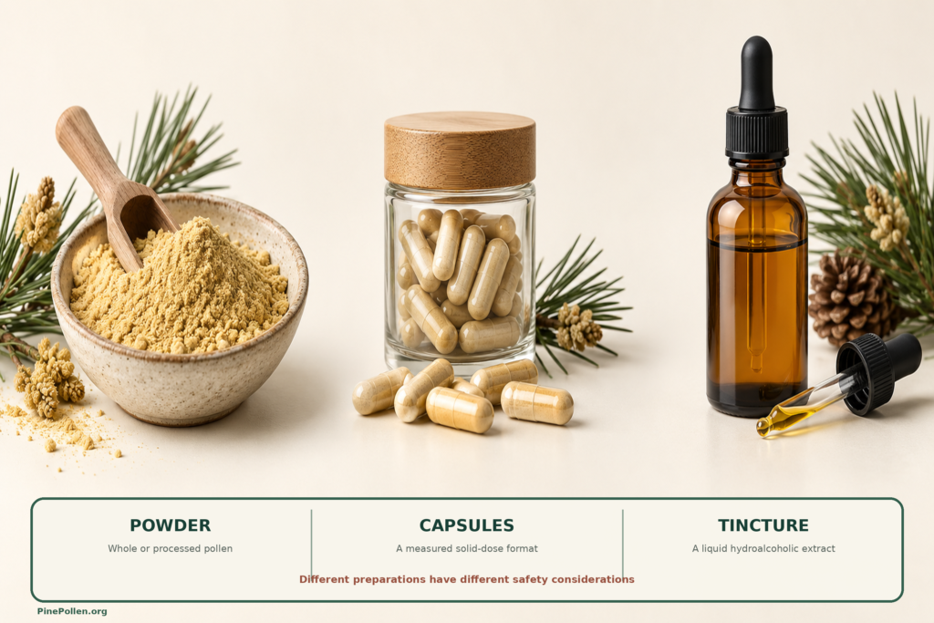 pine pollen product formats safety comparison