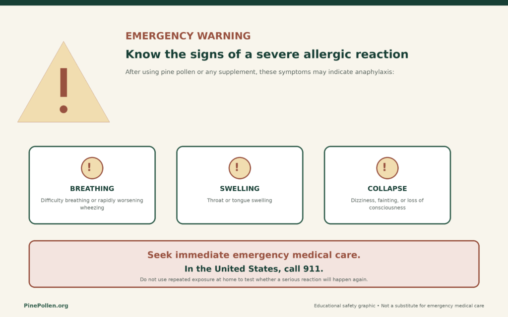 pine pollen severe allergic reaction emergency warning