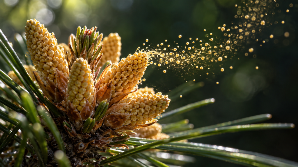 pinus massoniana pollen cones releasing pollen